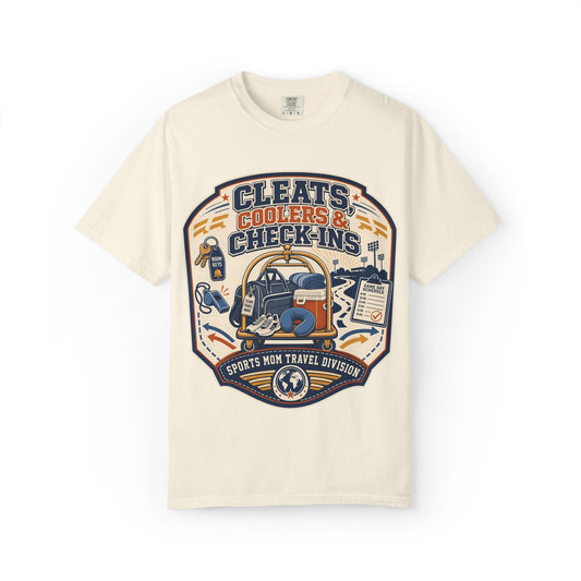 'Cleats, Coolers & Check-Ins' Sports Mom Travel T-Shirt