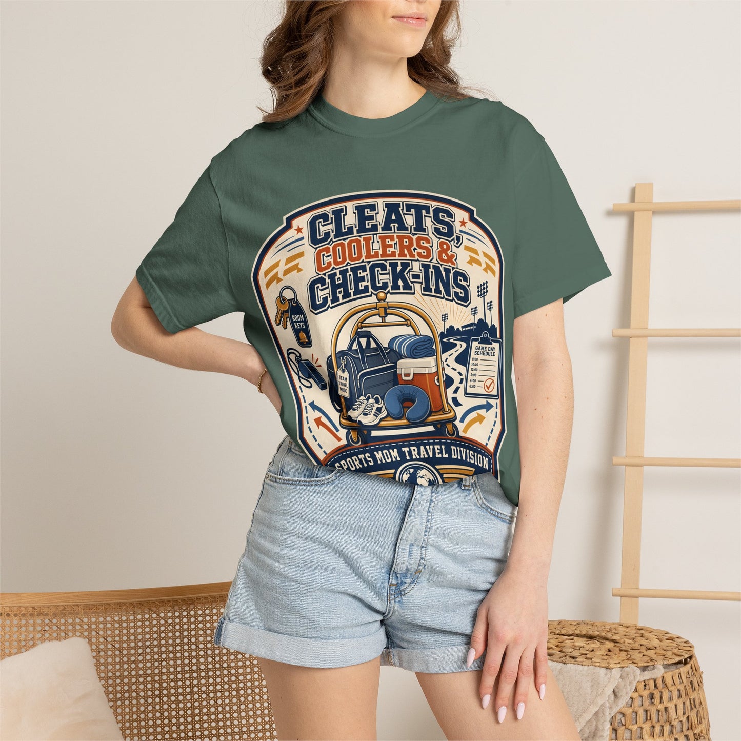 'Cleats, Coolers & Check-Ins' Sports Mom Travel T-Shirt