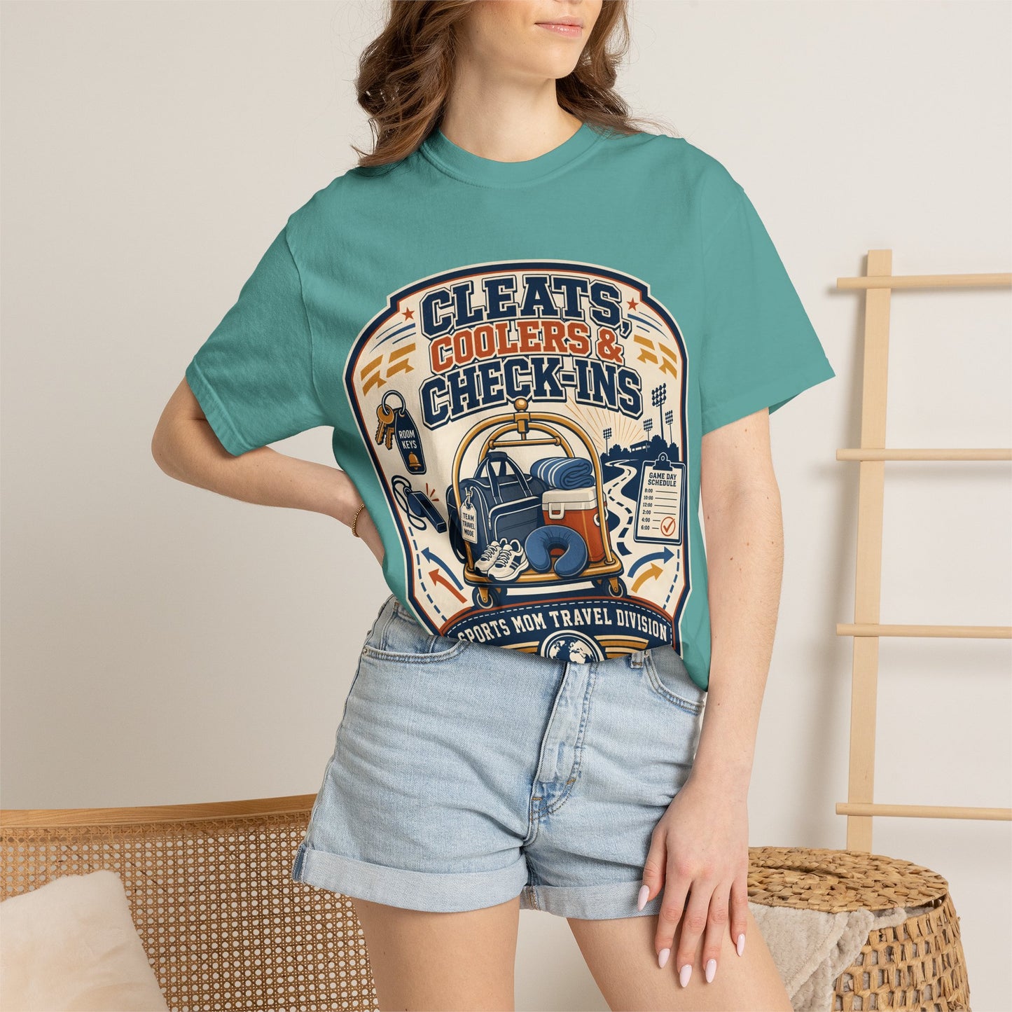 'Cleats, Coolers & Check-Ins' Sports Mom Travel T-Shirt