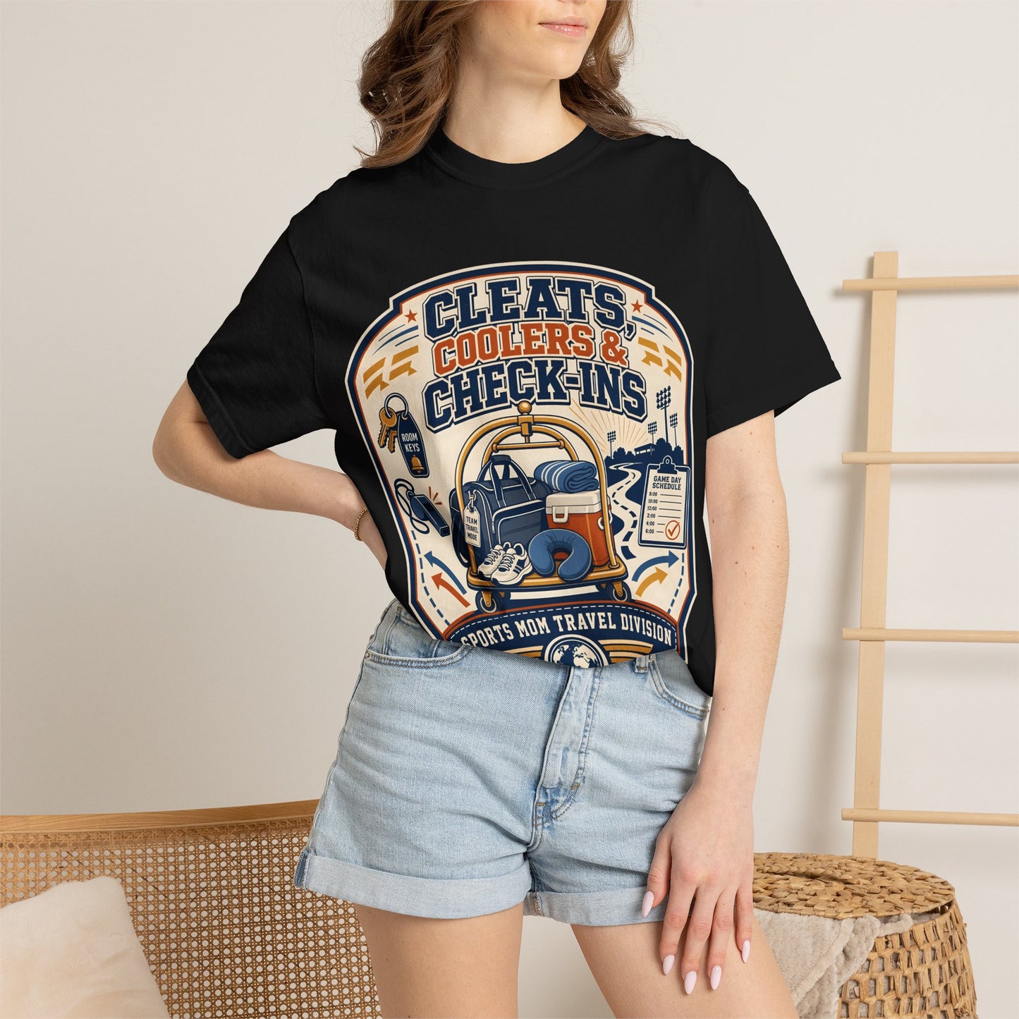 'Cleats, Coolers & Check-Ins' Sports Mom Travel T-Shirt