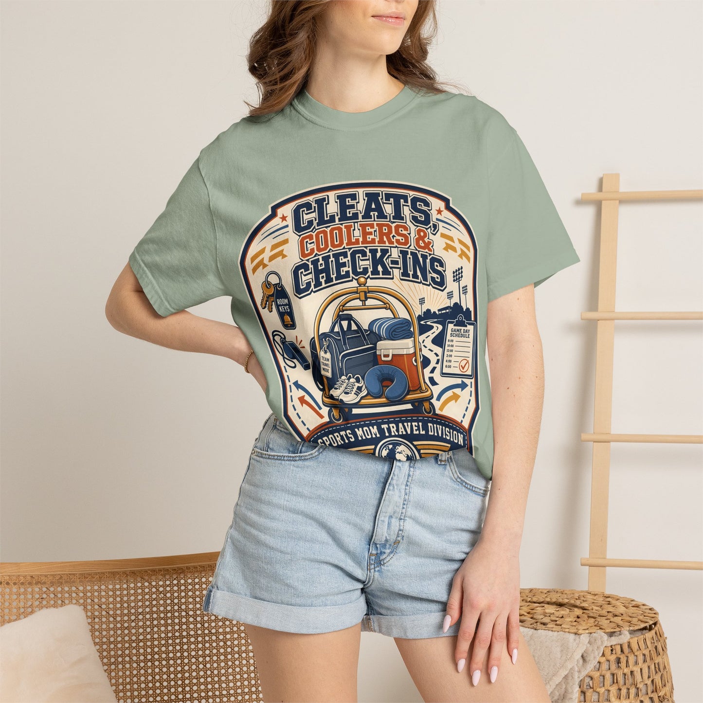 'Cleats, Coolers & Check-Ins' Sports Mom Travel T-Shirt