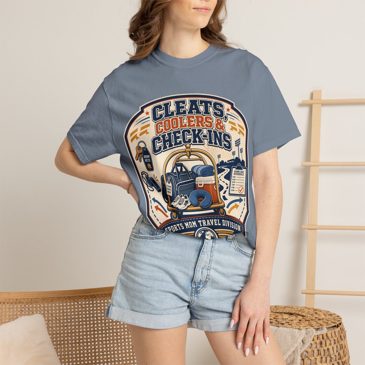 'Cleats, Coolers & Check-Ins' Sports Mom Travel T-Shirt