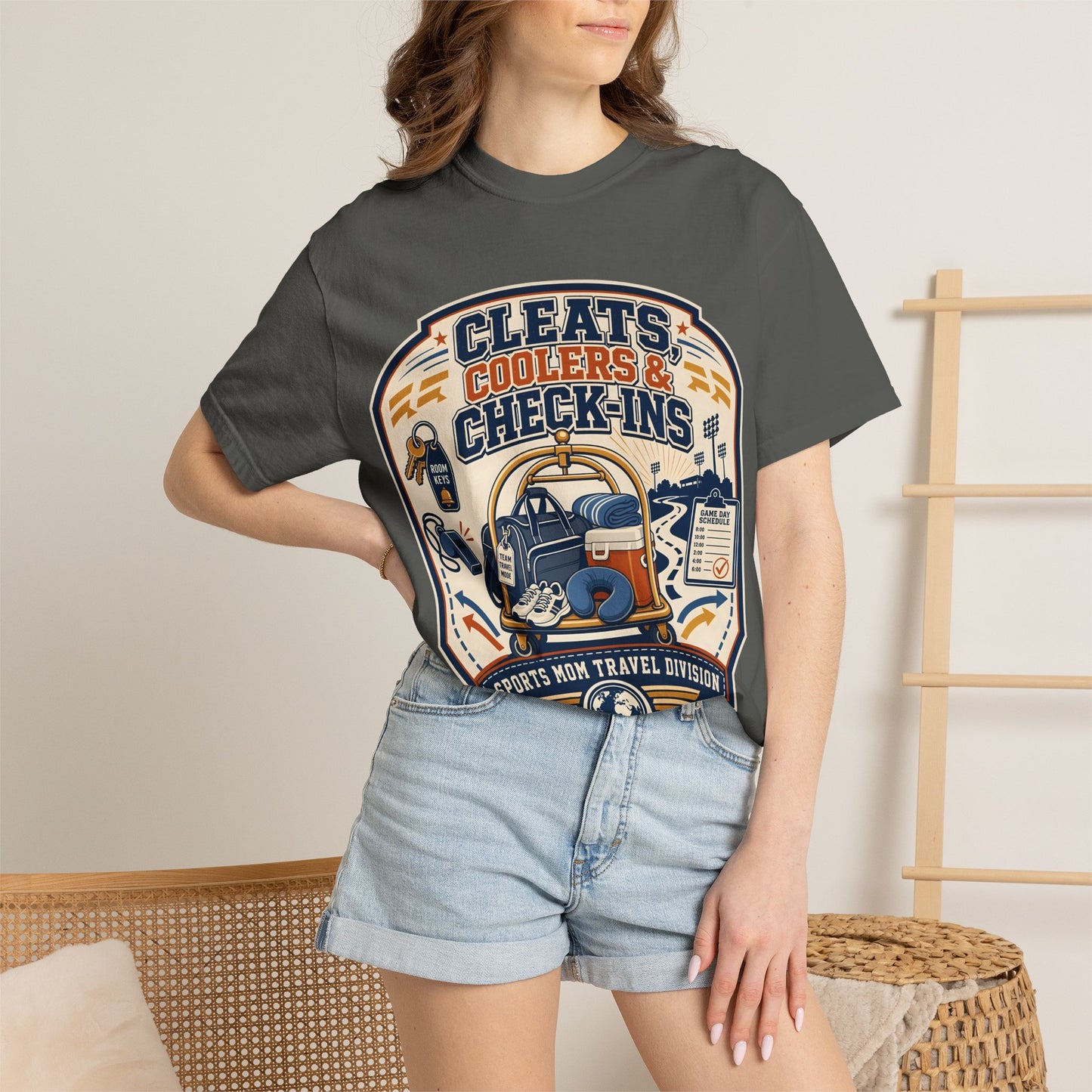 'Cleats, Coolers & Check-Ins' Sports Mom Travel T-Shirt