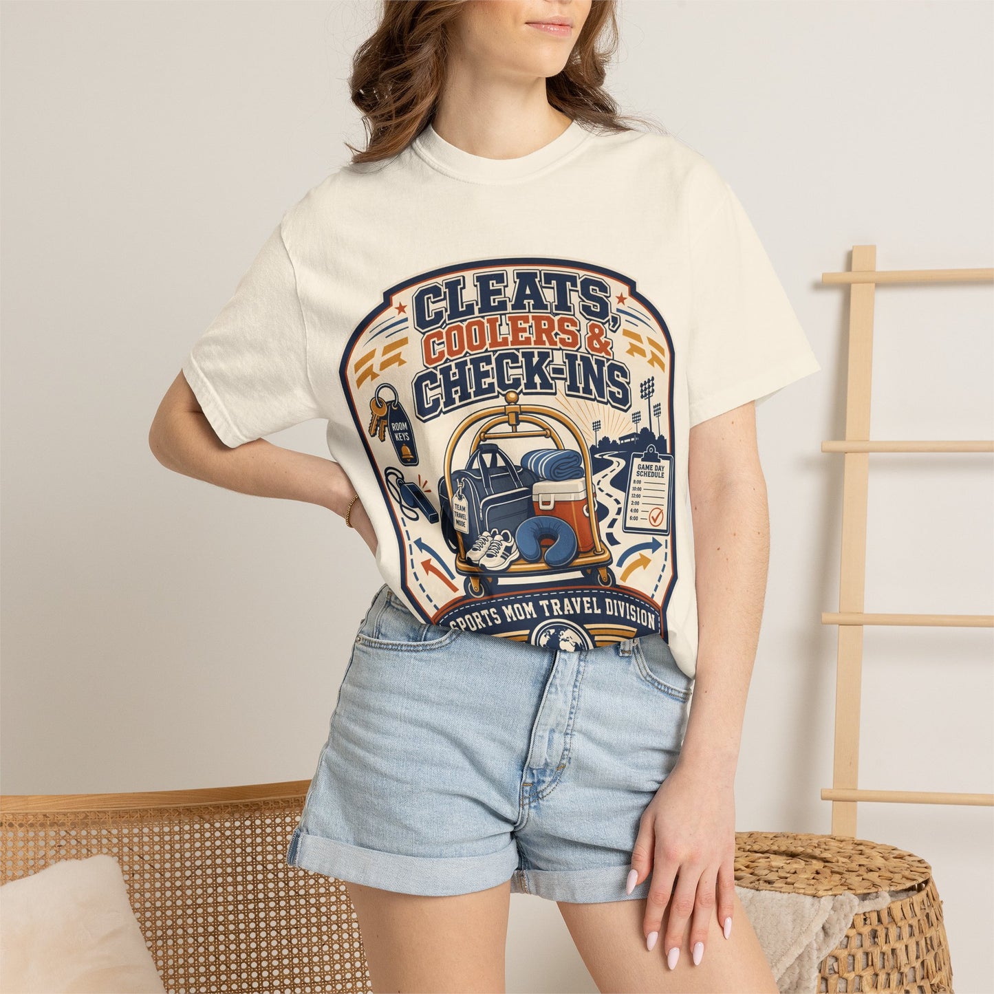 'Cleats, Coolers & Check-Ins' Sports Mom Travel T-Shirt