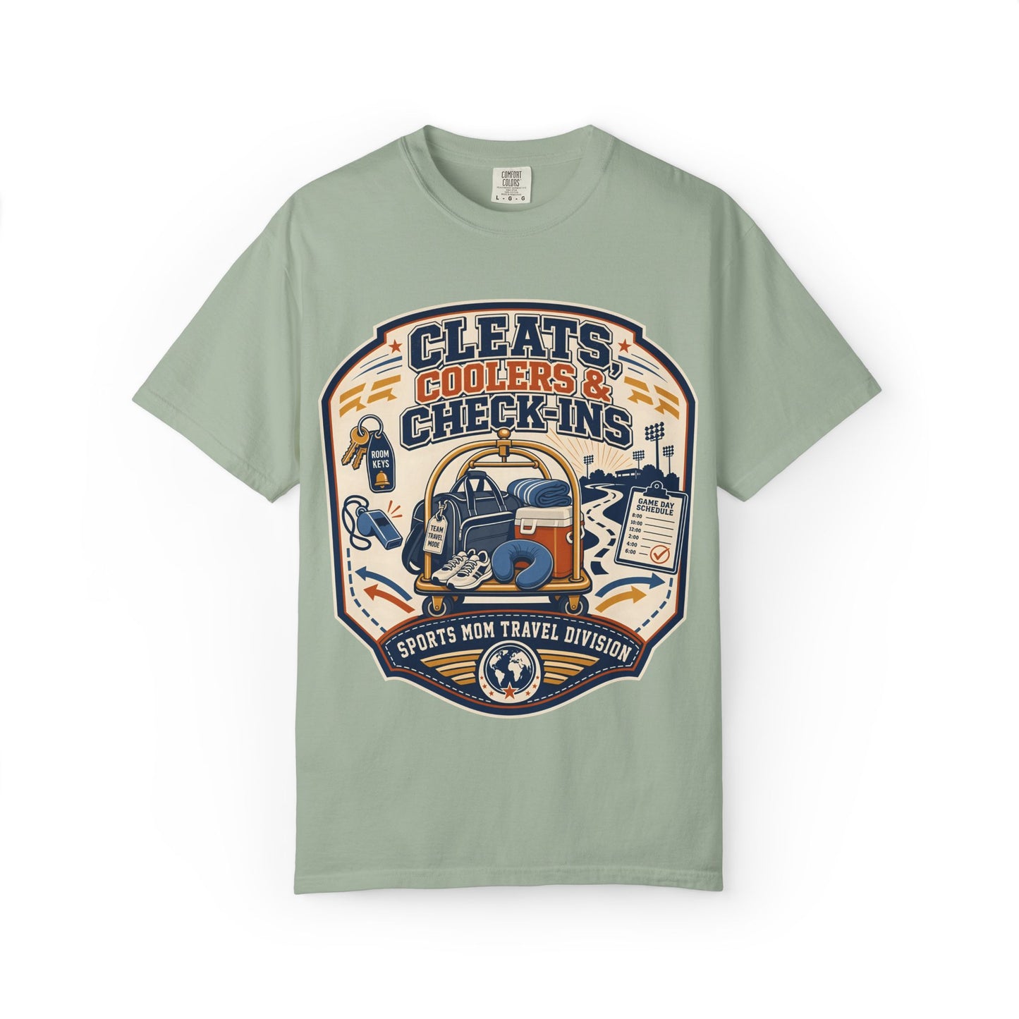 'Cleats, Coolers & Check-Ins' Sports Mom Travel T-Shirt
