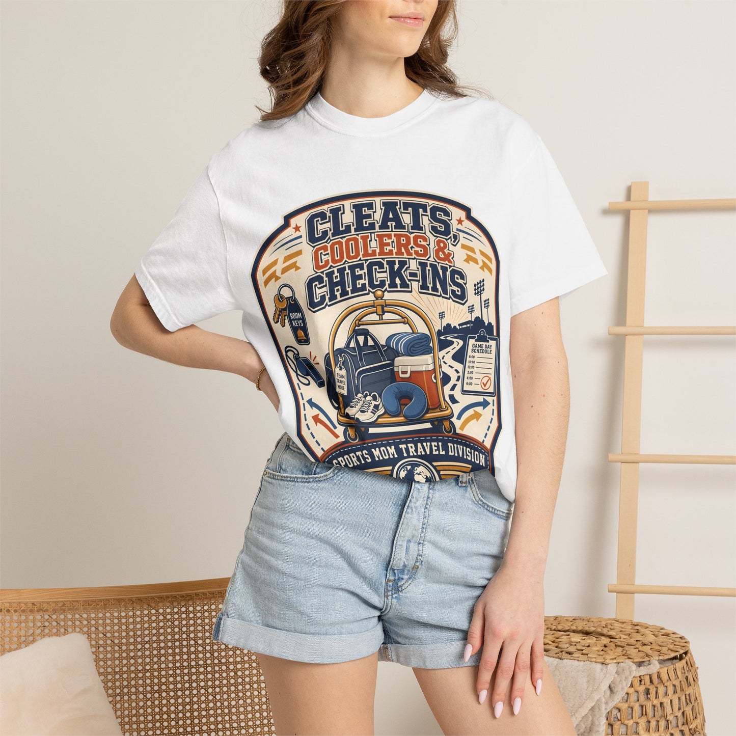 'Cleats, Coolers & Check-Ins' Sports Mom Travel T-Shirt